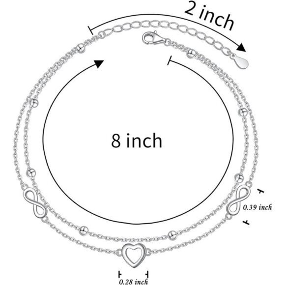 Sterling Silver Heart Infinity Anklet Adjustable Layered Beach Jewelry Women - Picture 6 of 8
